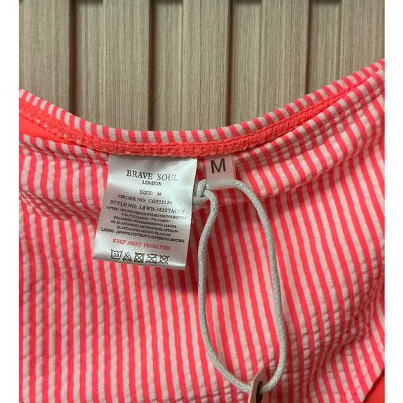Brave Soul High Waisted Neon Stripe Bikini Bottom Size M - Picture 3 of 6